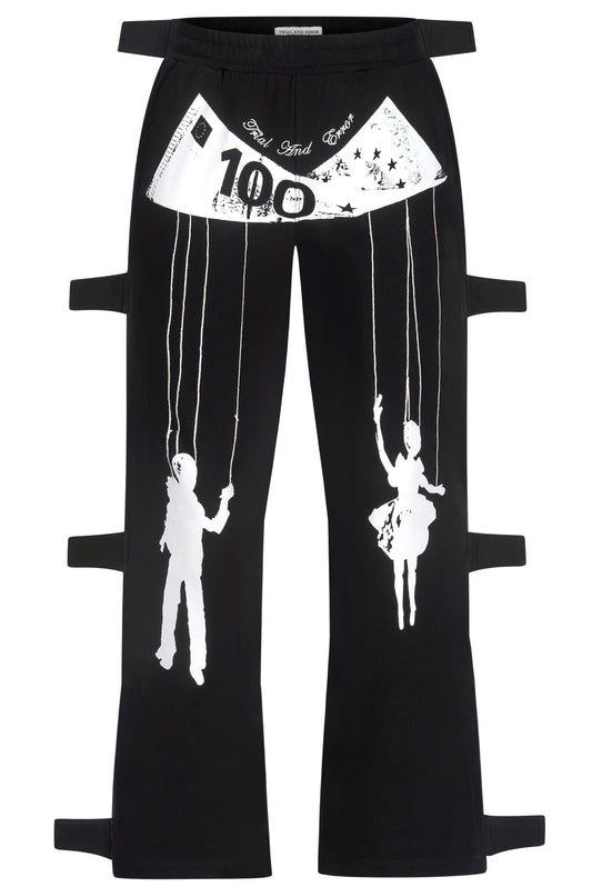 Pantalones deportivos de ajuste ancho ajustables con velcro de Money World - Negro